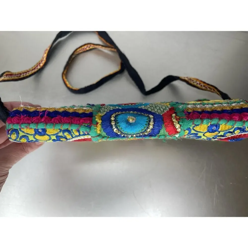 Vintage Boho Banjara Crossbody Handbag Festive Sequin Embroidery Coin Accent